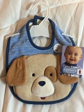NWT Carter's Blue and Tan Puppy Squeak Bib Dogs Gone Cute One Size